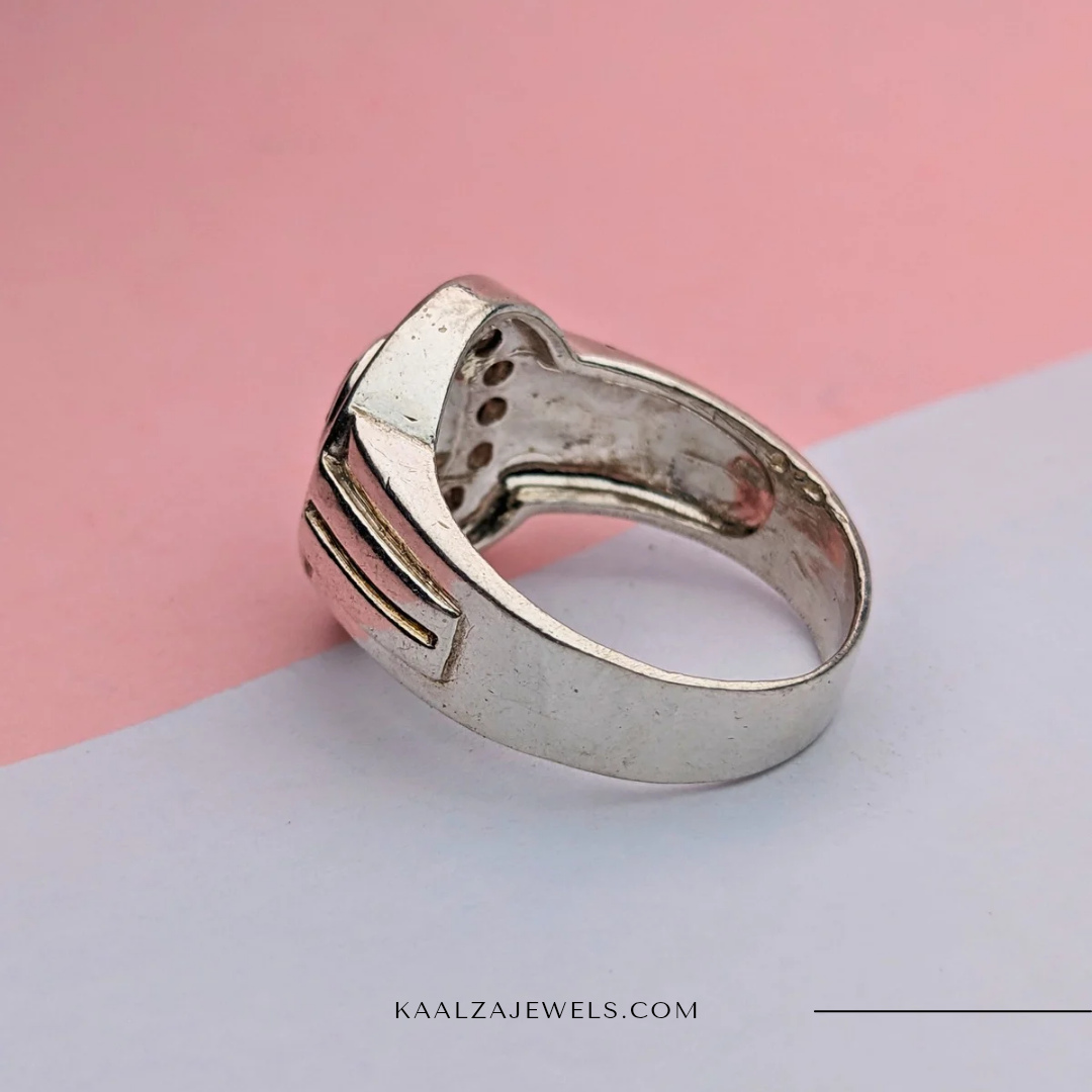 Exquisite Pure Silver Black Onyx and Zircon Ring - Buy Authentic Jewelry Online